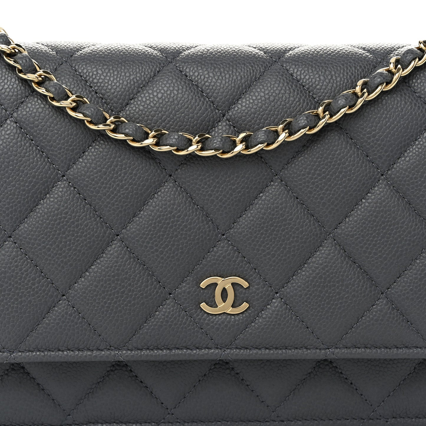 Caviar Quilted Wallet on Chain WOC Grey