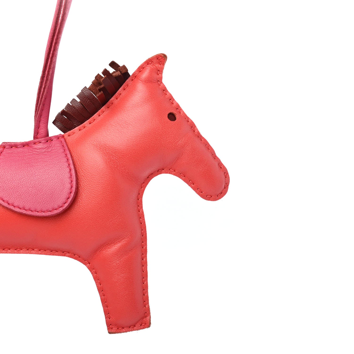 Hermes Milo Lambskin Grigri Rodeo Horse Bag Charm GM Rose Jaipur Shocking Rouge H 3 of 4