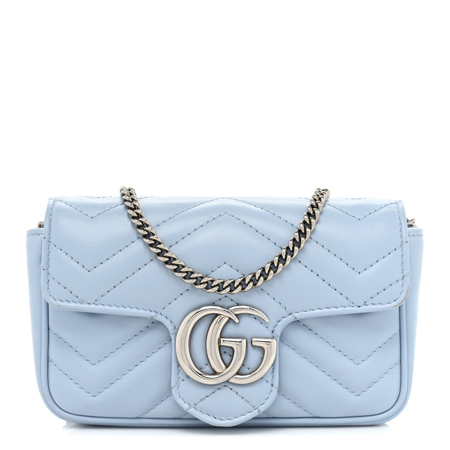Calfskin Matelasse Super Mini GG Marmont Shoulder Bag Porcelain Light Blue