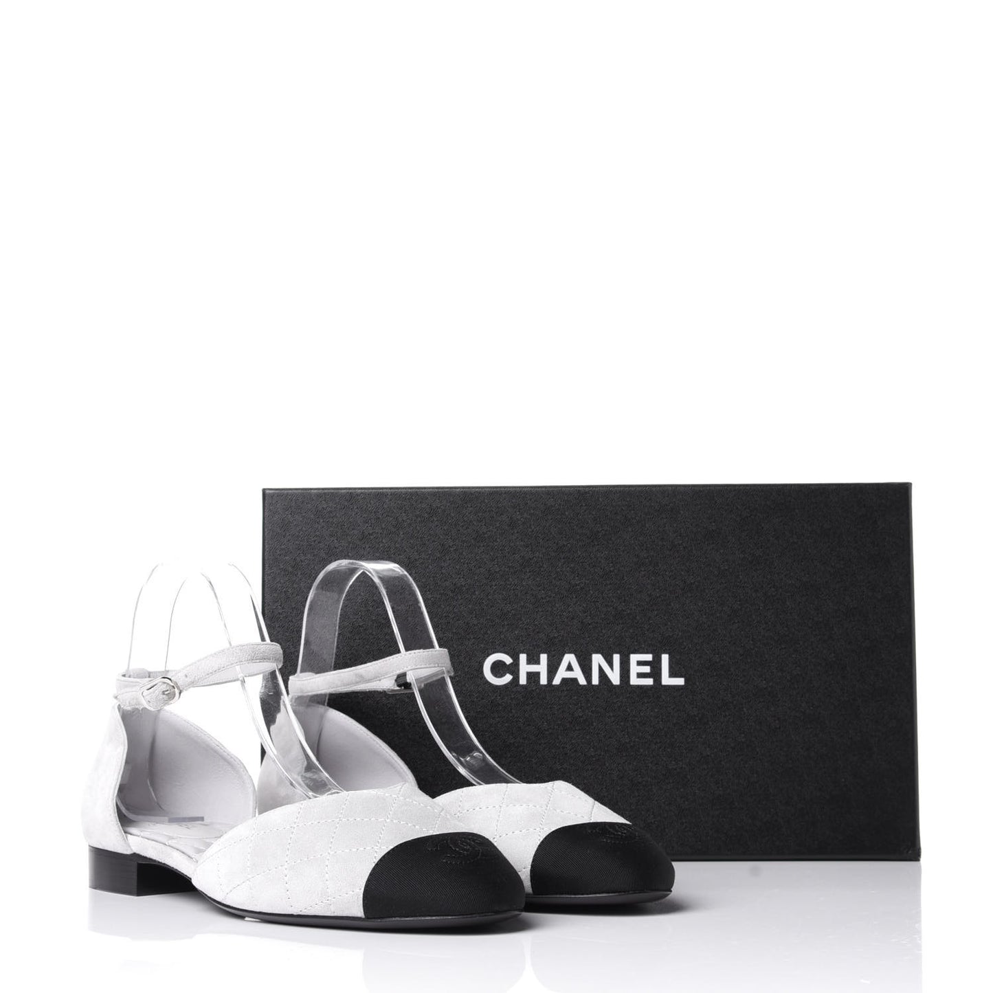 Suede Grosgrain Cap Toe CC Ankle Strap Sandals 39.5 Grey Black