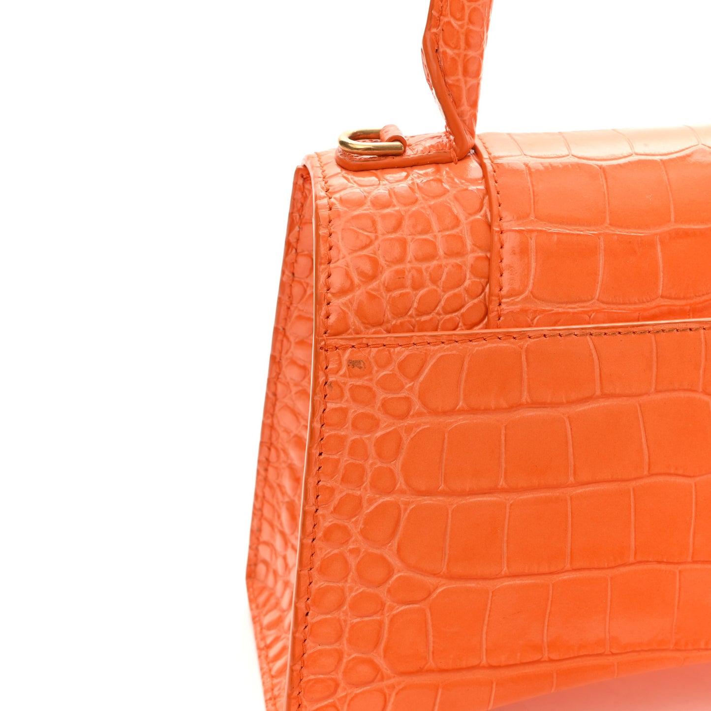 Shiny Calfskin Crocodile Embossed Small Hourglass Top Handle Bag Orange