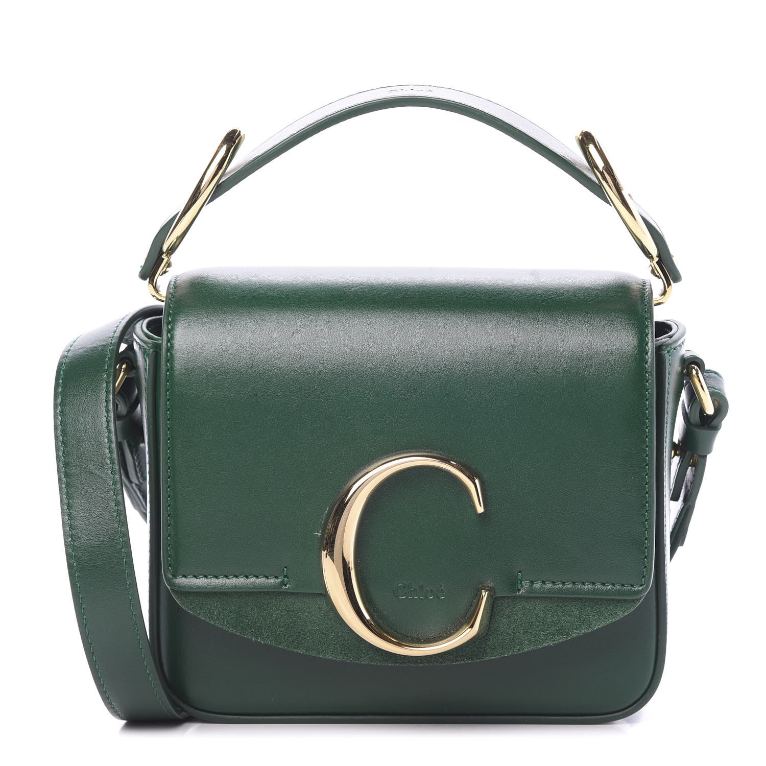 Chloe Shiny Calfskin Suede Mini C Double Carry Green 1 of 9