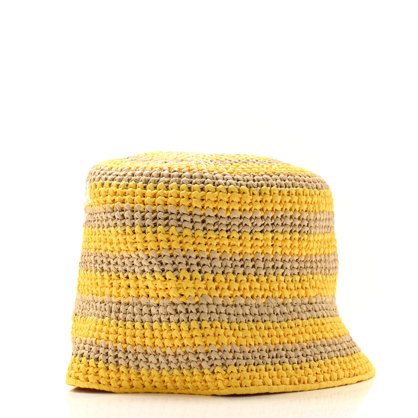 Raffia Striped Logo Embroidered Womens Bucket Hat S Naturale Giallo