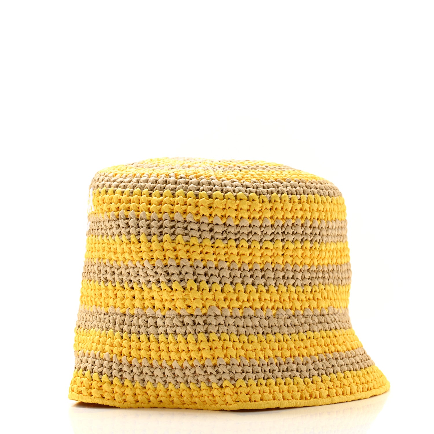 Prada Raffia Striped Logo Embroidered Womens Bucket Hat S Naturale Giallo 4 of 9