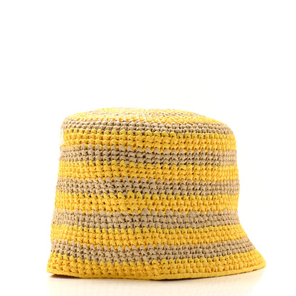 Prada Raffia Striped Logo Embroidered Womens Bucket Hat S Naturale Giallo 4 of 9