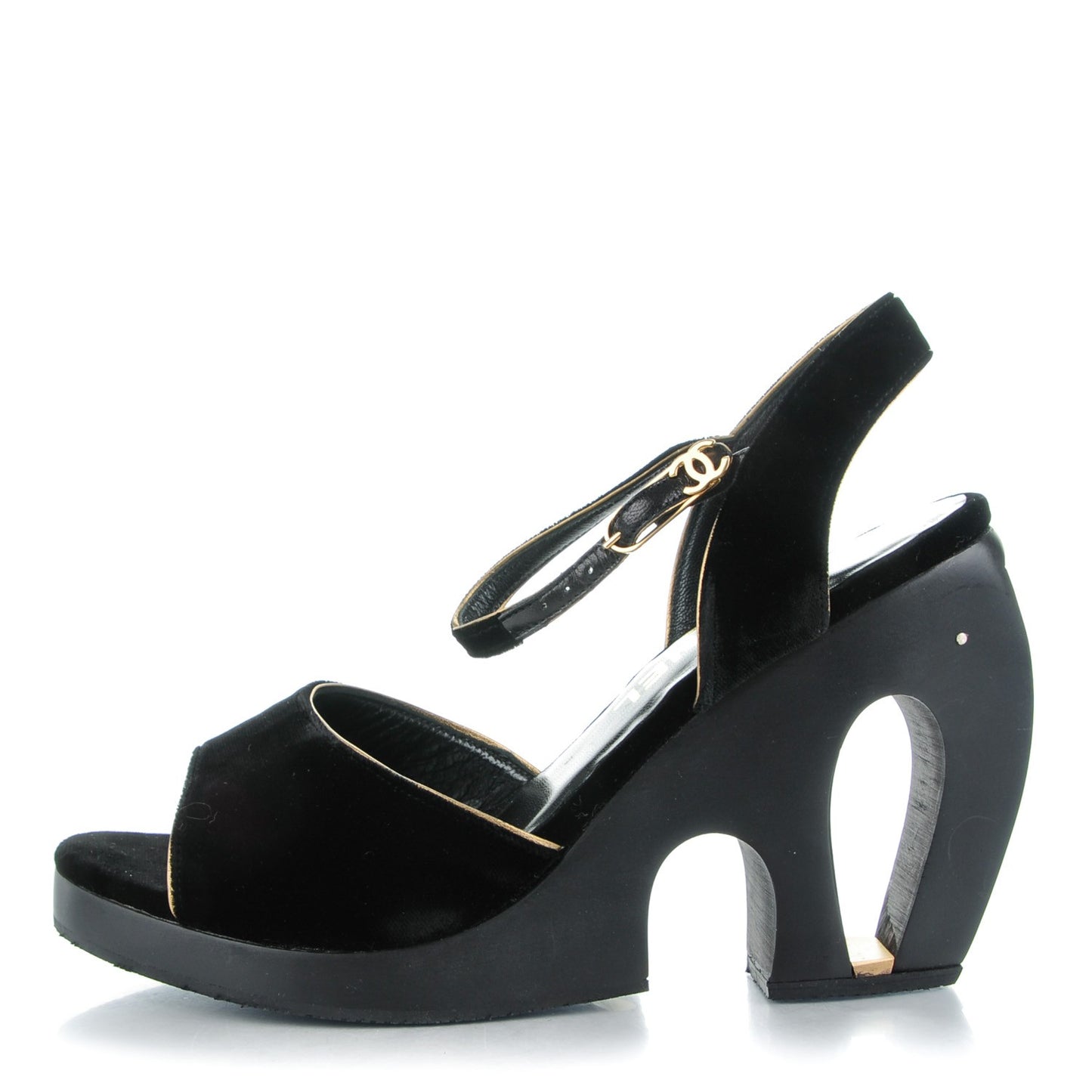 Velvet Wedge Platform Sandals 39 Black