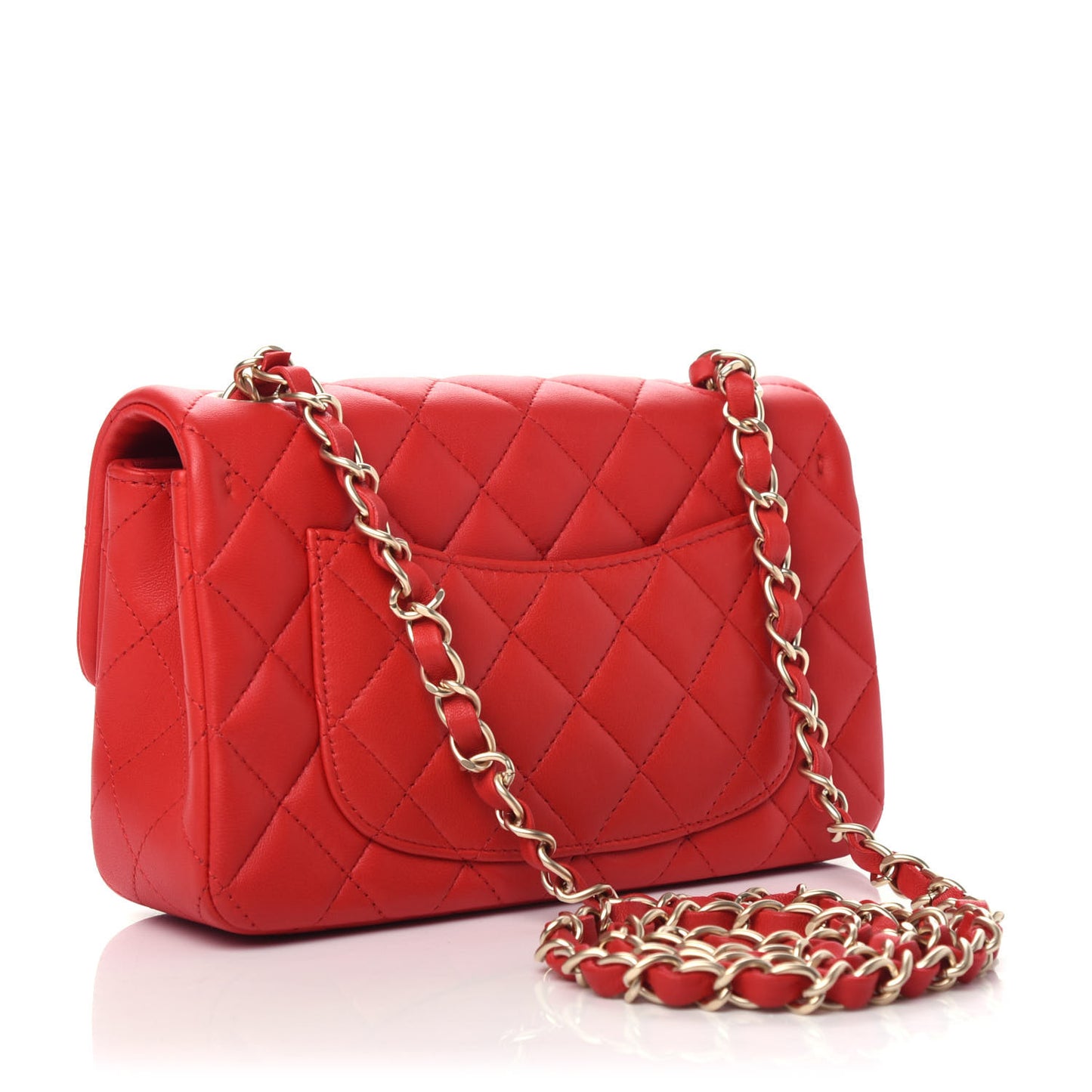 Lambskin Quilted Mini Rectangular Flap Red
