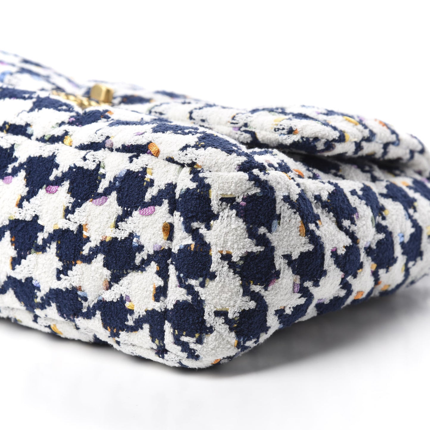 Tweed Quilted Large 19 Flap Ecru Navy Blue Multicolor