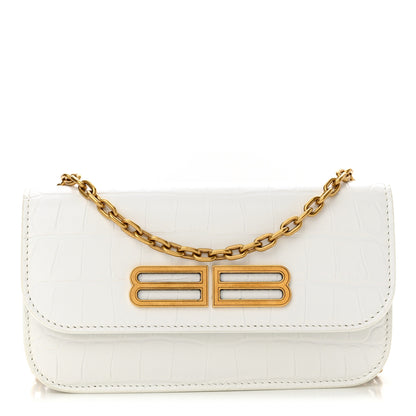 Balenciaga Extra Supple Calfskin Crocodile Embossed Gossip Wallet On Chain Optic White 1 of 10
