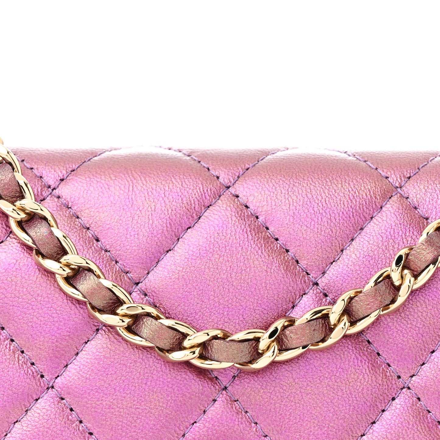 Iridescent Lambskin Quilted Mini Wallet On Chain WOC Purple