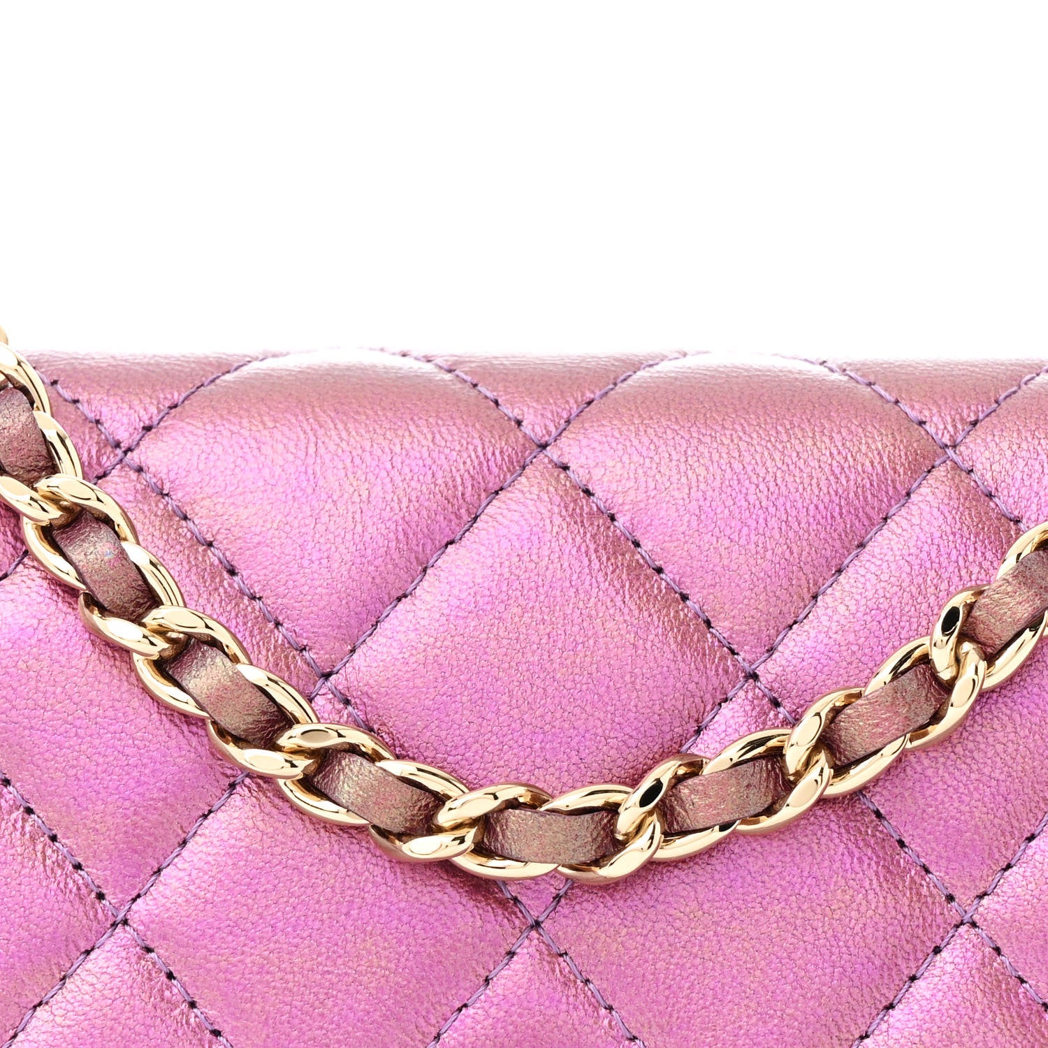 Chanel Iridescent Lambskin Quilted Mini Wallet On Chain WOC Purple 9 of 12
