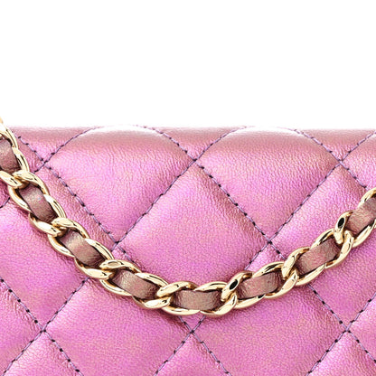 Chanel Iridescent Lambskin Quilted Mini Wallet On Chain WOC Purple 9 of 12