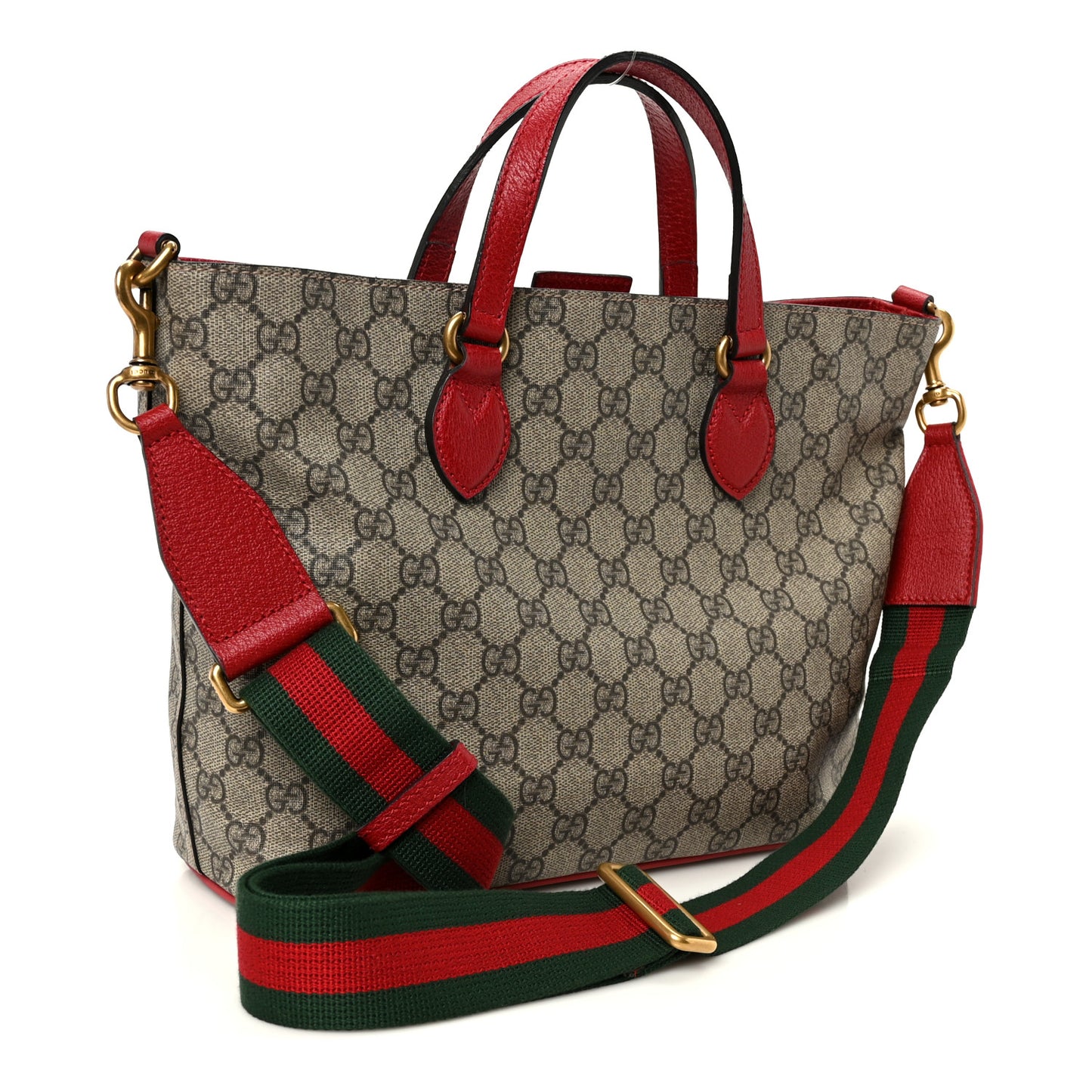 Soft GG Supreme Monogram Web Bosco Patch Small Crossbody Tote Beige Malva Hibiscus Red