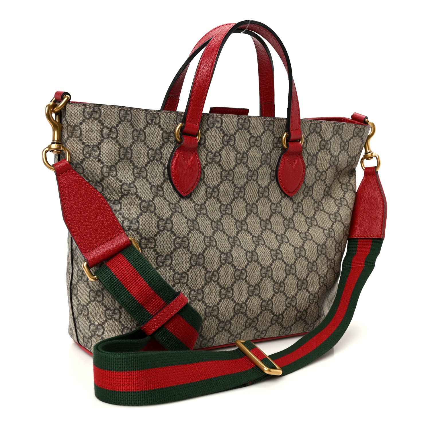 Gucci Soft GG Supreme Monogram Web Bosco Patch Small Crossbody Tote Beige Malva Hibiscus Red 3 of 13