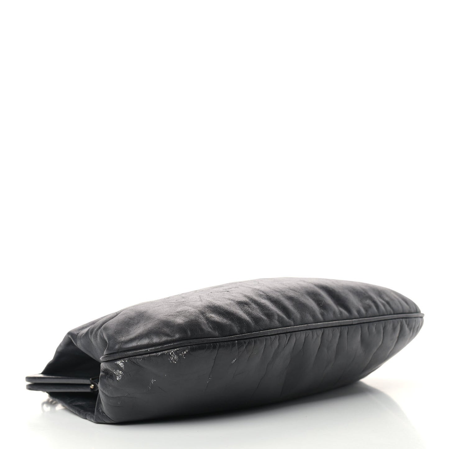 Glazed Calfskin Kisslock Frame Bag Black