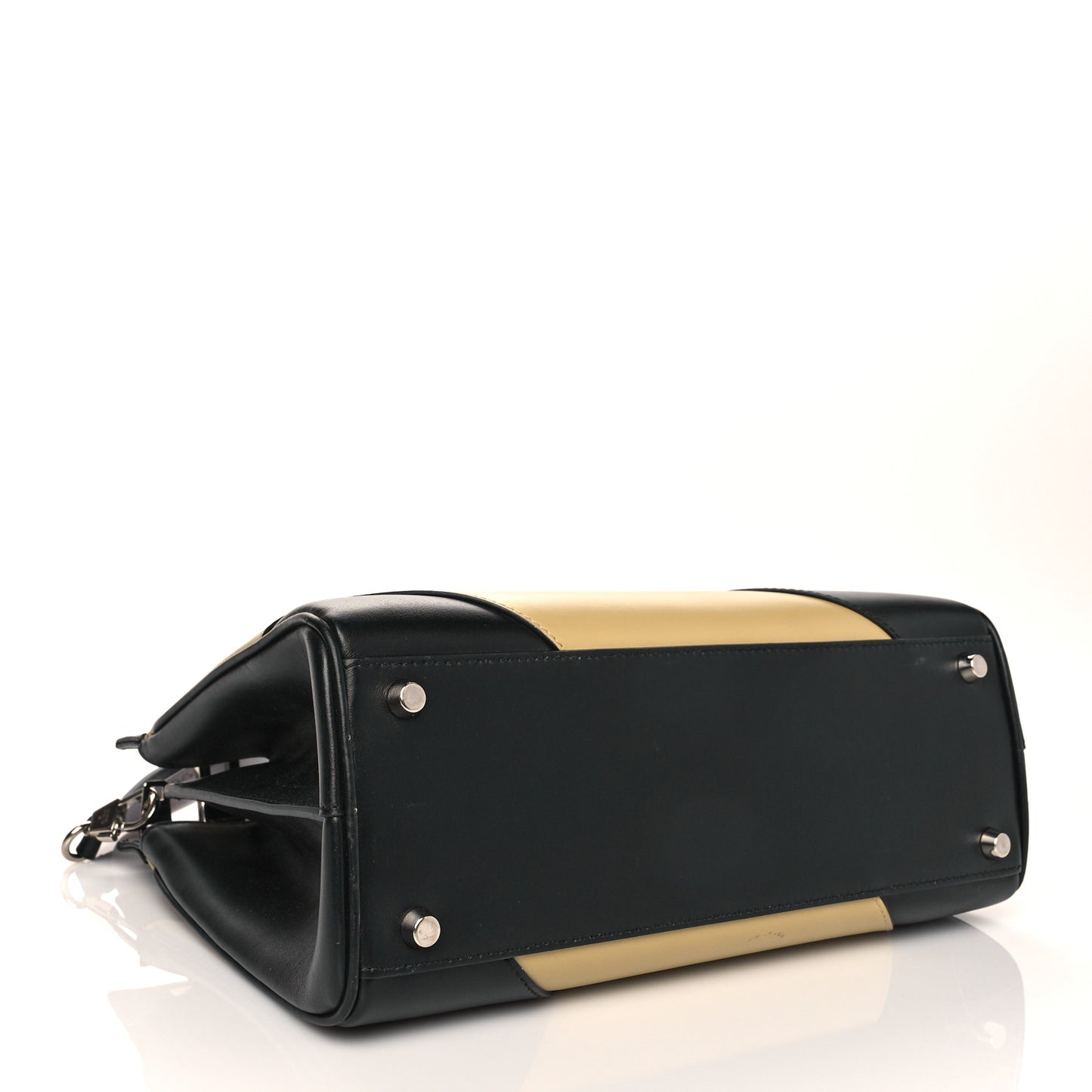 Smooth Calfskin Diagonal Striped Small Zumi Top Handle Bag Black Beige