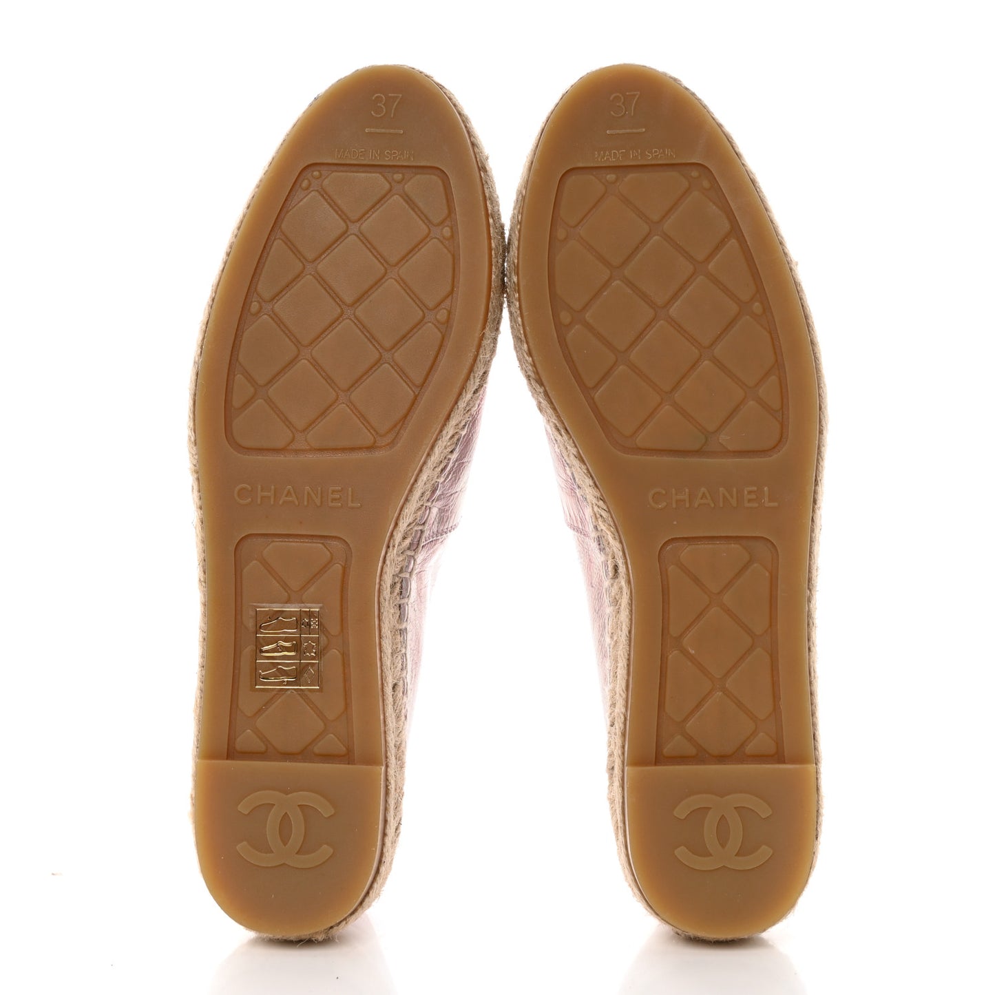 Laminated Lambskin Grosgrain Embroidered CC Espadrilles 37 Pink Silver Black