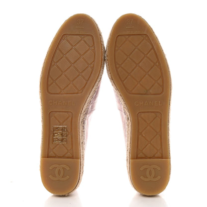 Chanel Laminated Lambskin Grosgrain Embroidered CC Espadrilles 37 Pink Silver Black 5 of 10