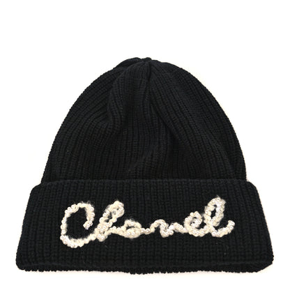 Chanel Cashmere Logo Beanie Hat Black White 1 of 6