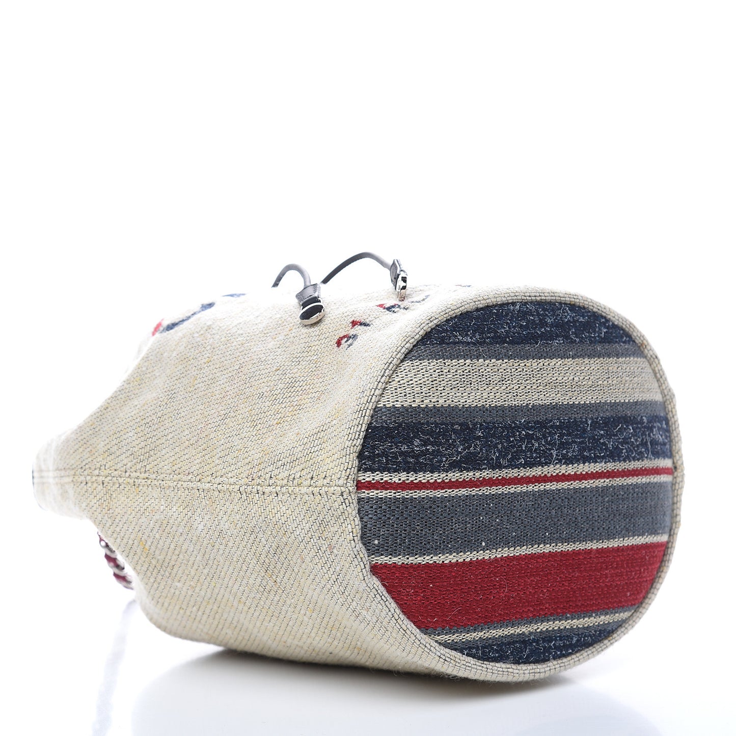 Striped Canvas Deauville Drawstring Bag Beige