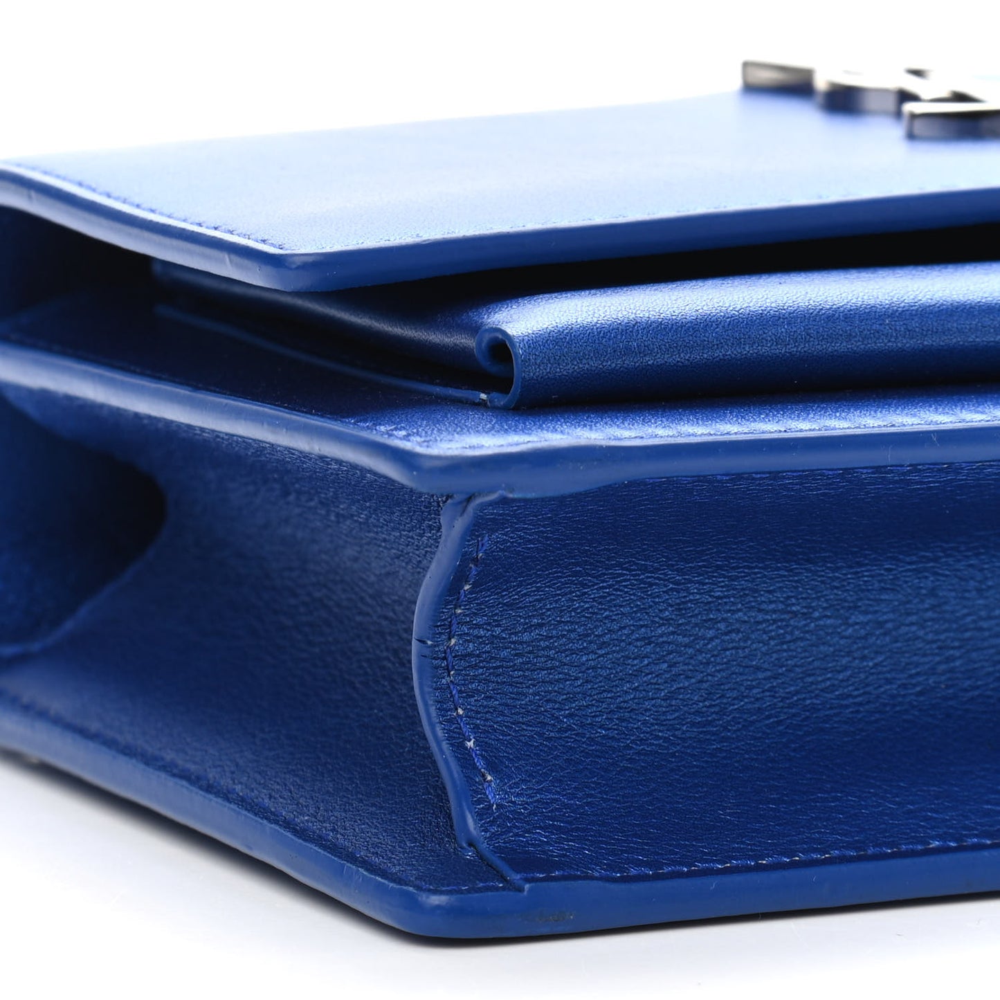 Metallic Calfskin Monogram Sunset Chain Wallet Blue