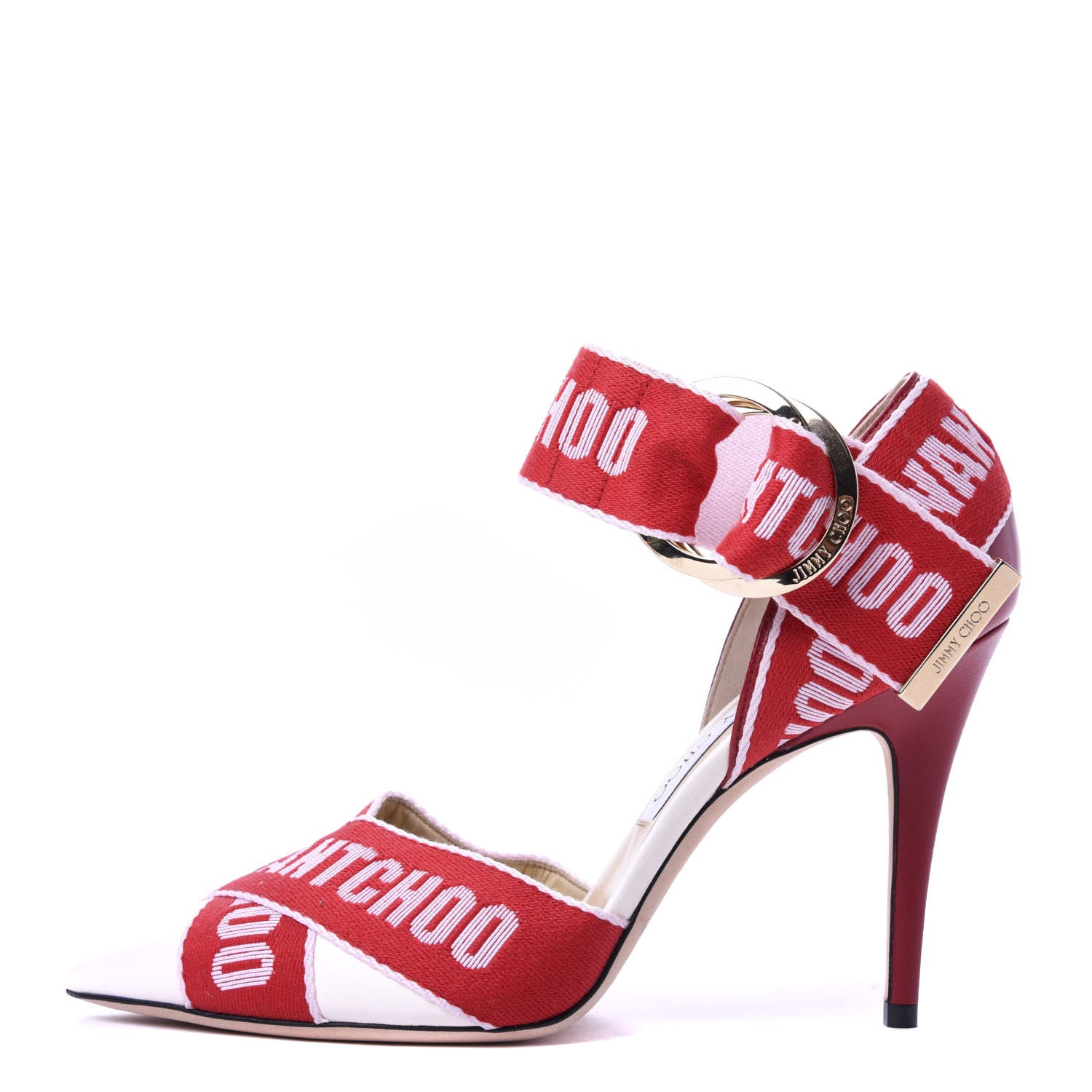 Jimmy Choo Canvas Bea 100 Pumps Red White 1 of 8