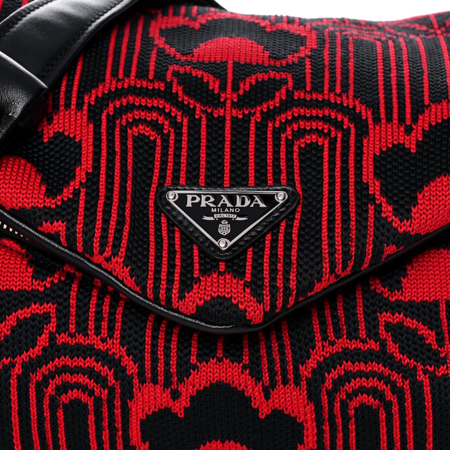 Prada Maglia Jacquard Signaux Bag Black Rosso 7 of 13