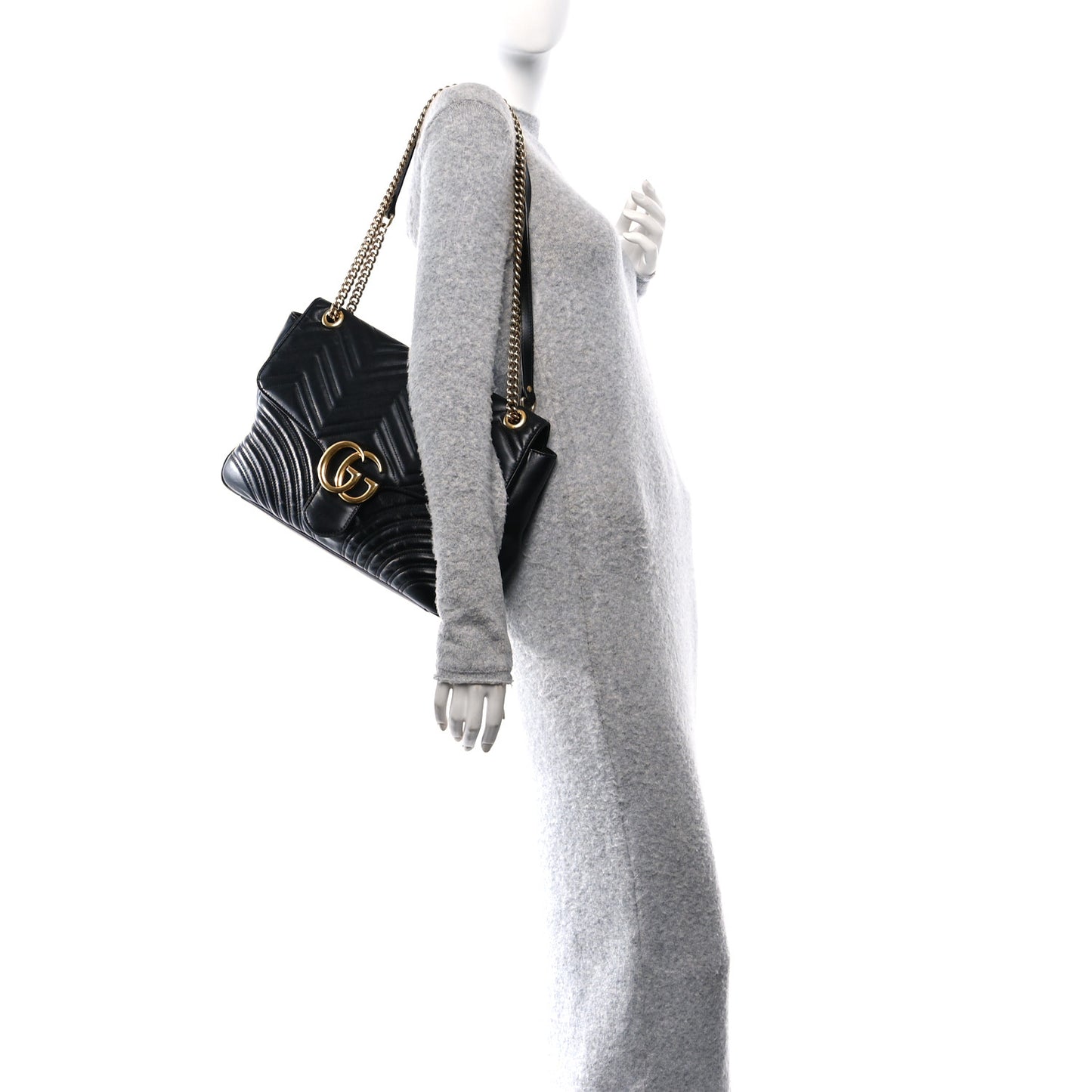 Calfskin Matelasse Large GG Marmont Shoulder Bag Black