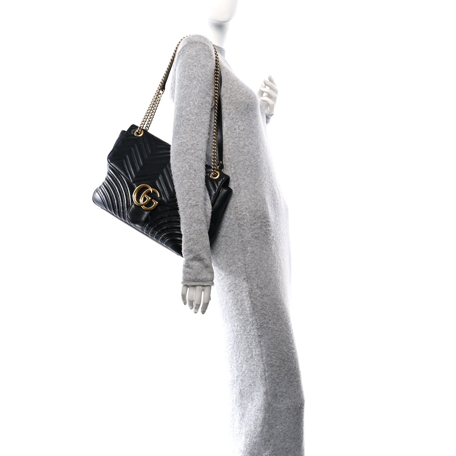 Gucci Calfskin Matelasse Large GG Marmont Shoulder Bag Black 2 of 11