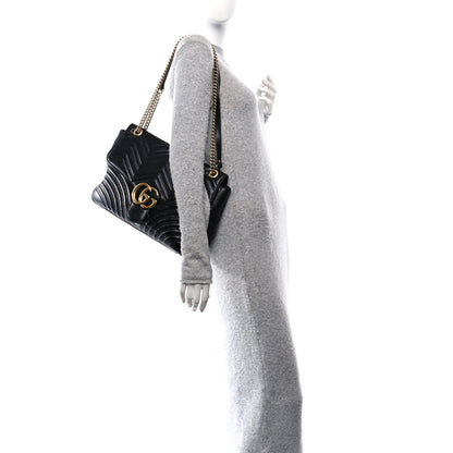 Gucci Calfskin Matelasse Large GG Marmont Shoulder Bag Black 2 of 11