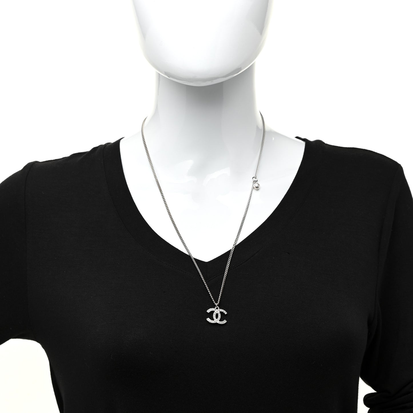 Pearl Crystal CC Pendant Necklace Silver