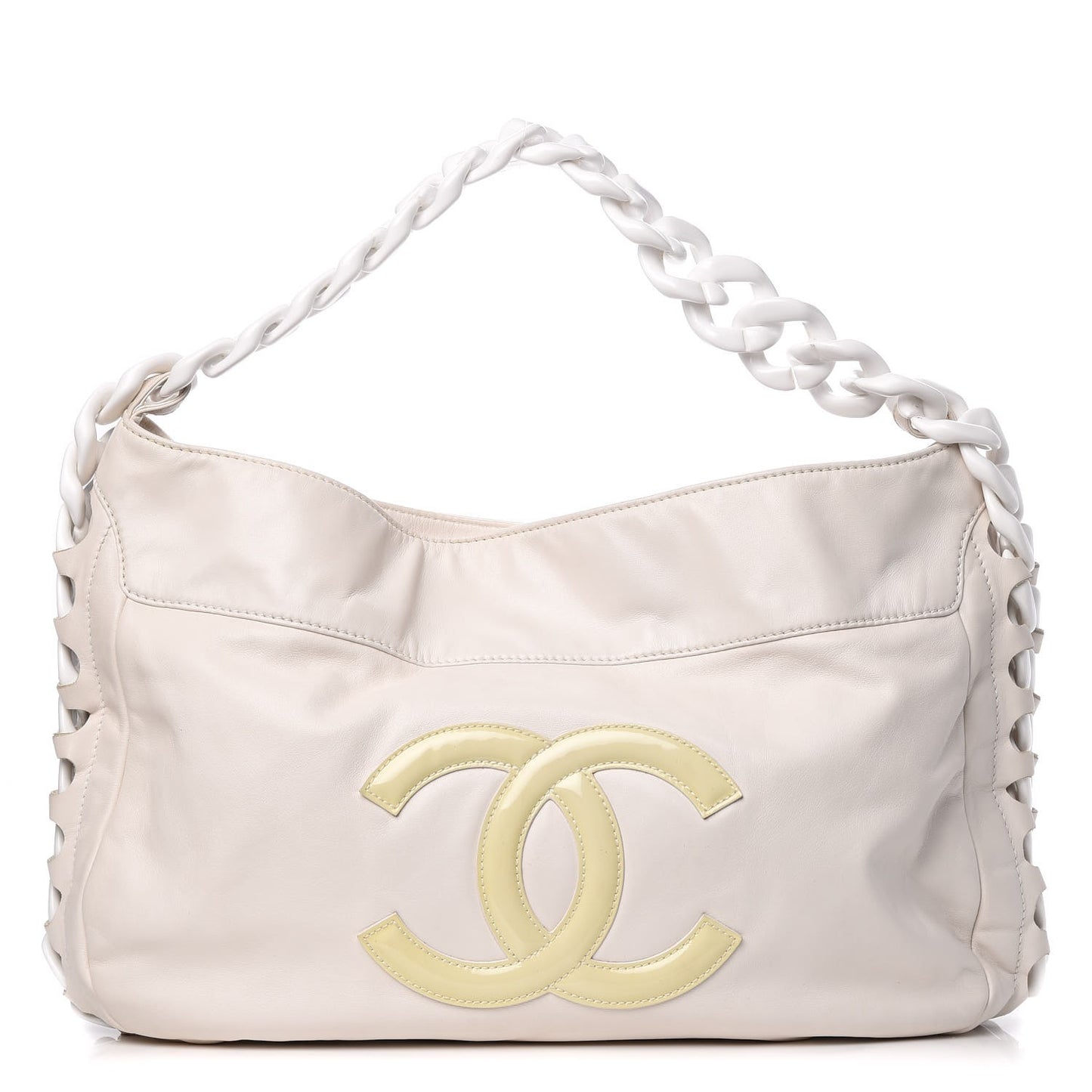 Calfskin Modern Chain Rhodoid Hobo White