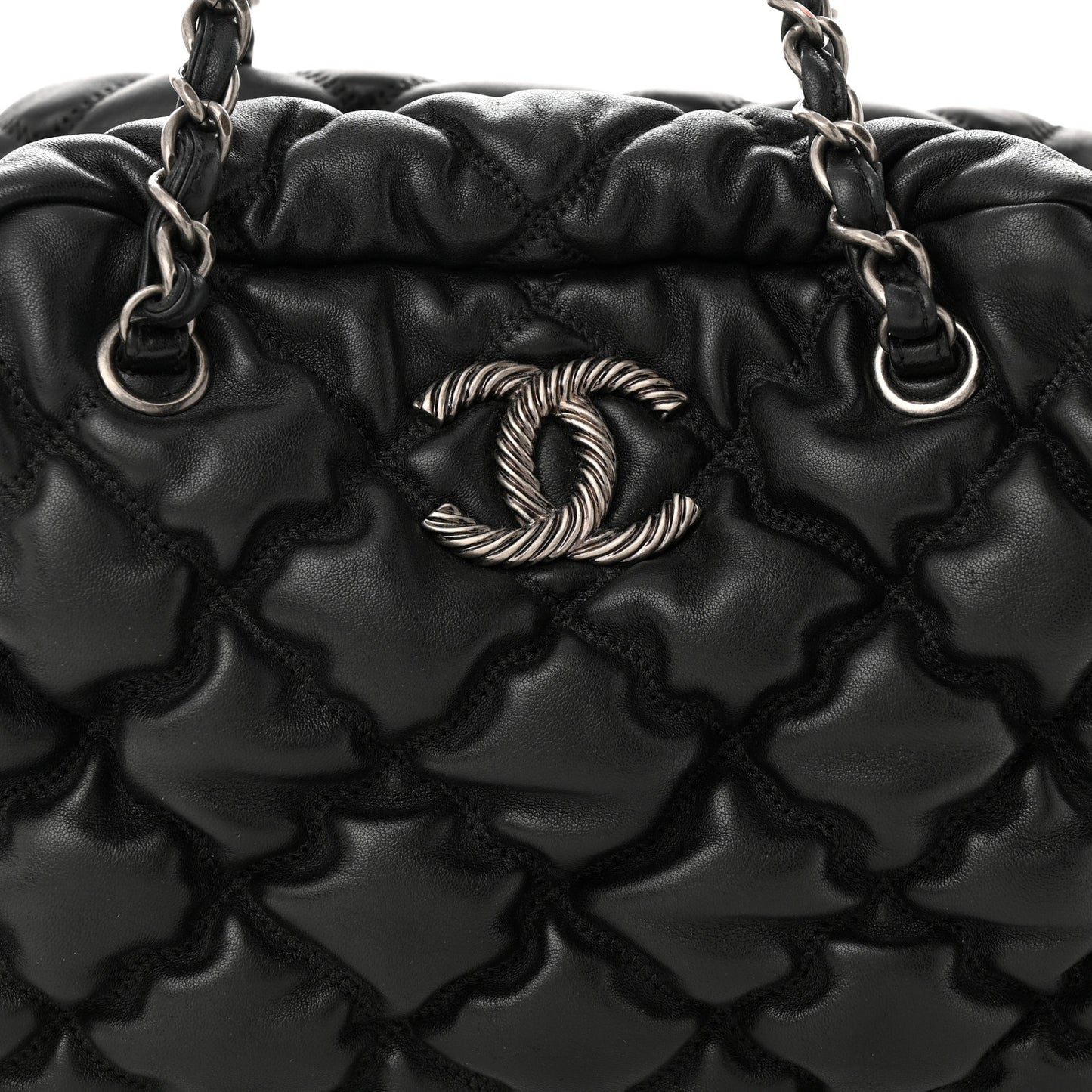 Calfskin Bubble Quilt Bowler Black
