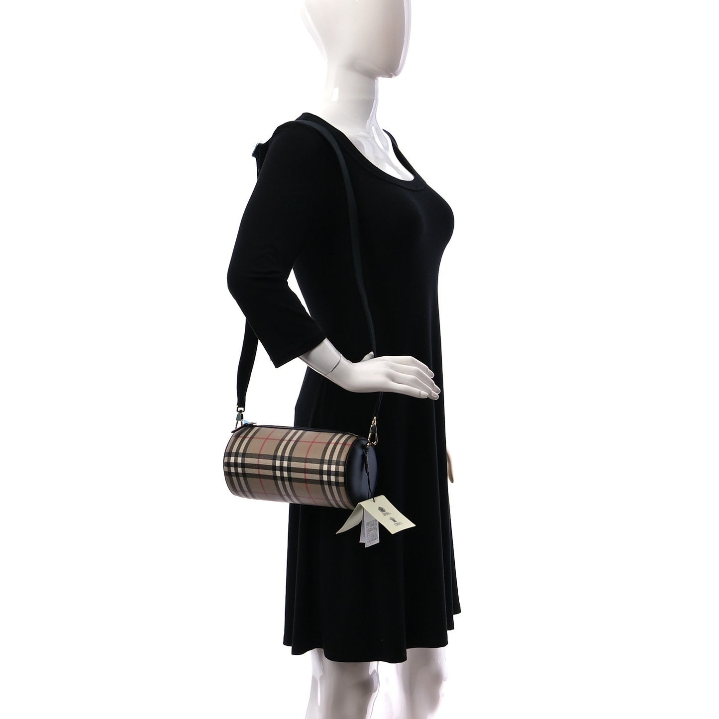 Vintage Check Calfskin Barrel Bag Beige Black