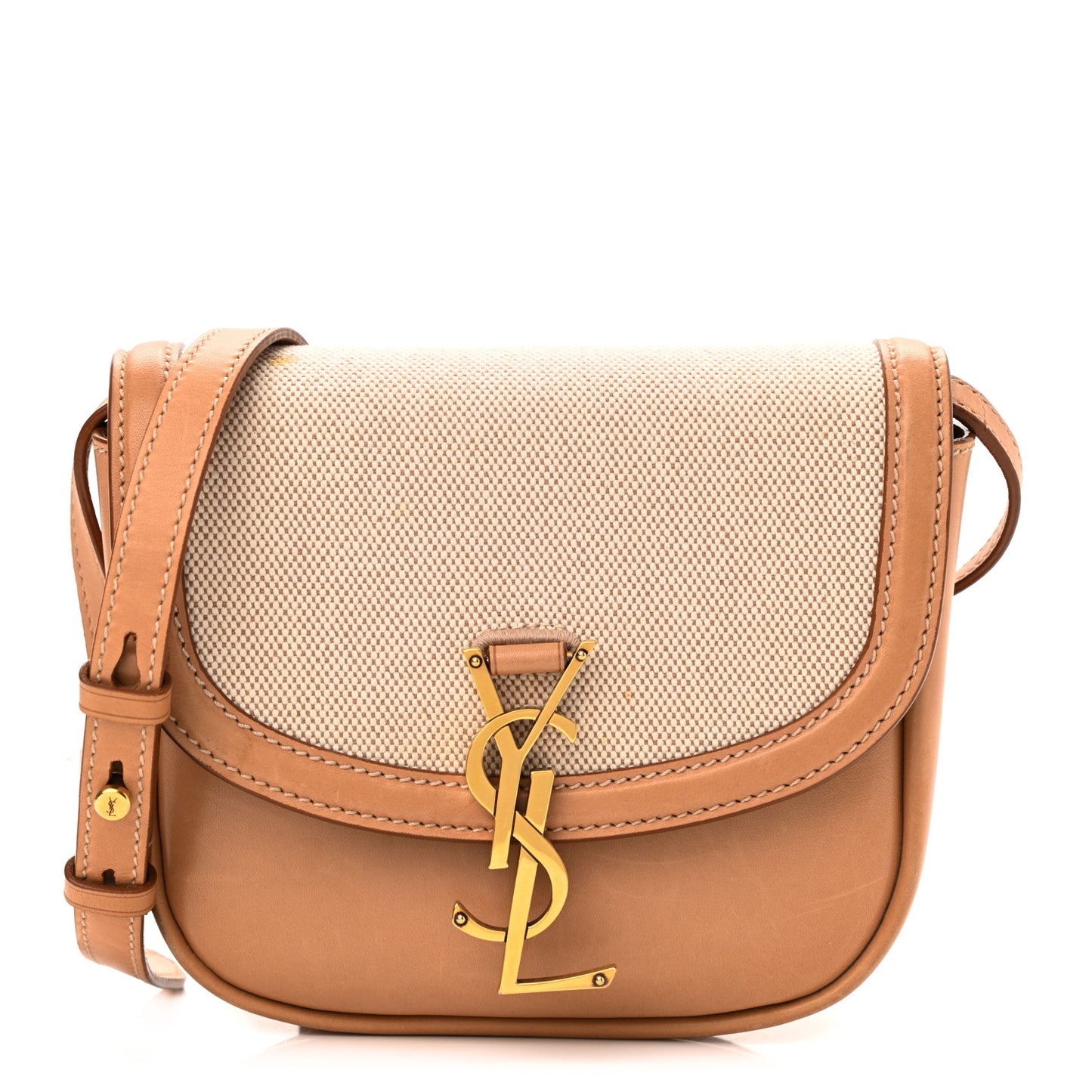 Smooth Calfskin Cotton Canvas Small Kaia Satchel Natural Beige