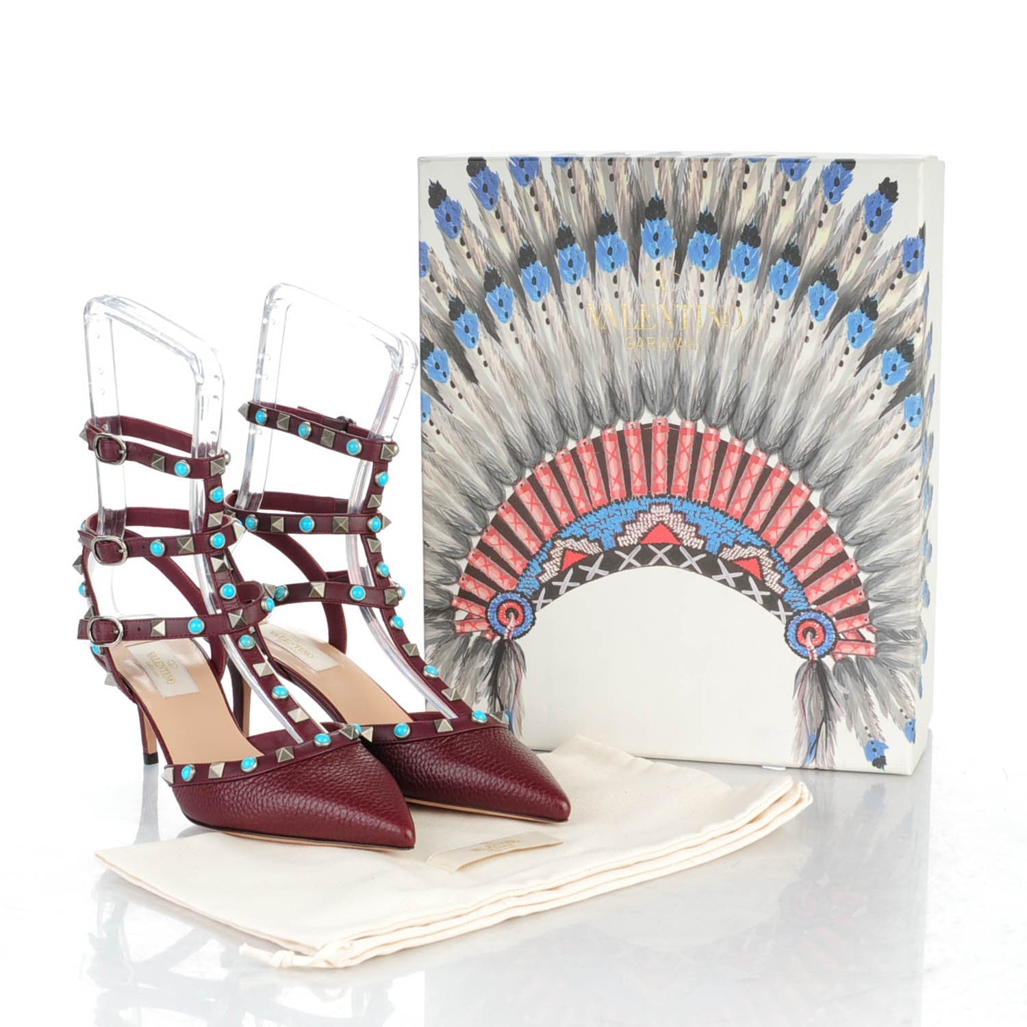Valentino Garavani Pebbled Calfskin Turquoise Rockstud Rolling Ankle Strap 65mm Pumps 37.5 Rubin 7 of 7
