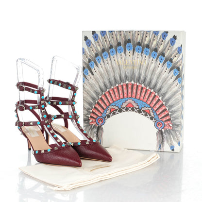 Valentino Garavani Pebbled Calfskin Turquoise Rockstud Rolling Ankle Strap 65mm Pumps 37.5 Rubin 7 of 7