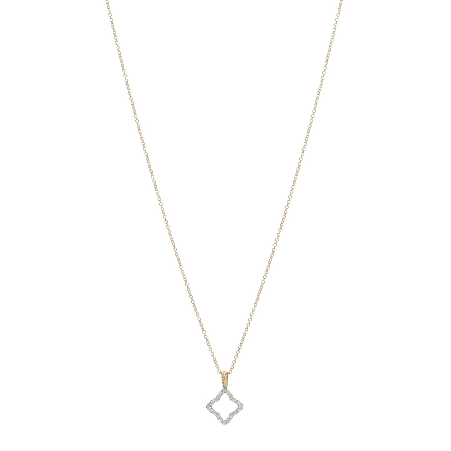 18K Yellow Gold Diamond Cable Collectibles Quatrefoil Pendant Necklace