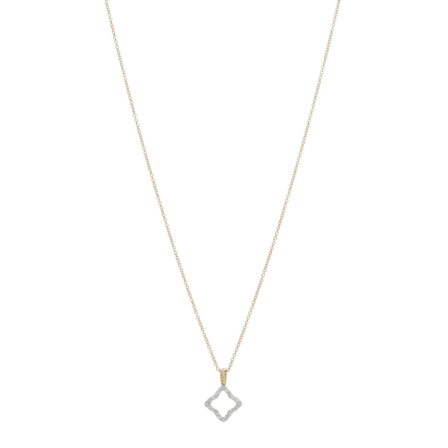 David Yurman 18K Yellow Gold Diamond Cable Collectibles Quatrefoil Pendant Necklace 1 of 4
