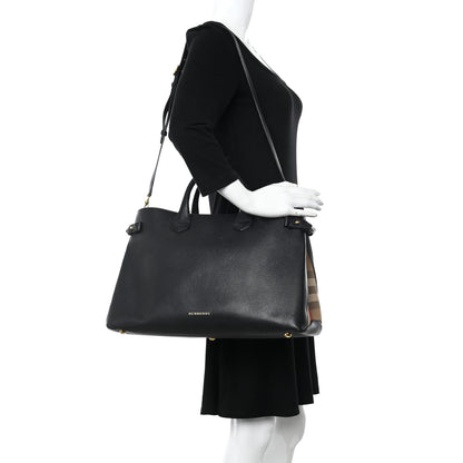 Burberry Grainy Calfskin House Check Large Banner Tote Black 2 of 21