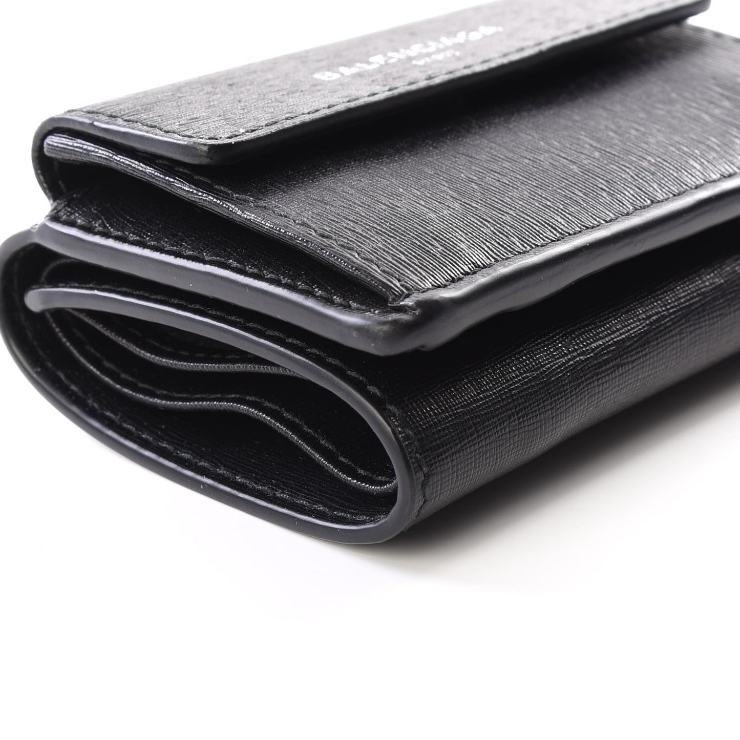 Striped Calfskin Logo Mini Wallet Black