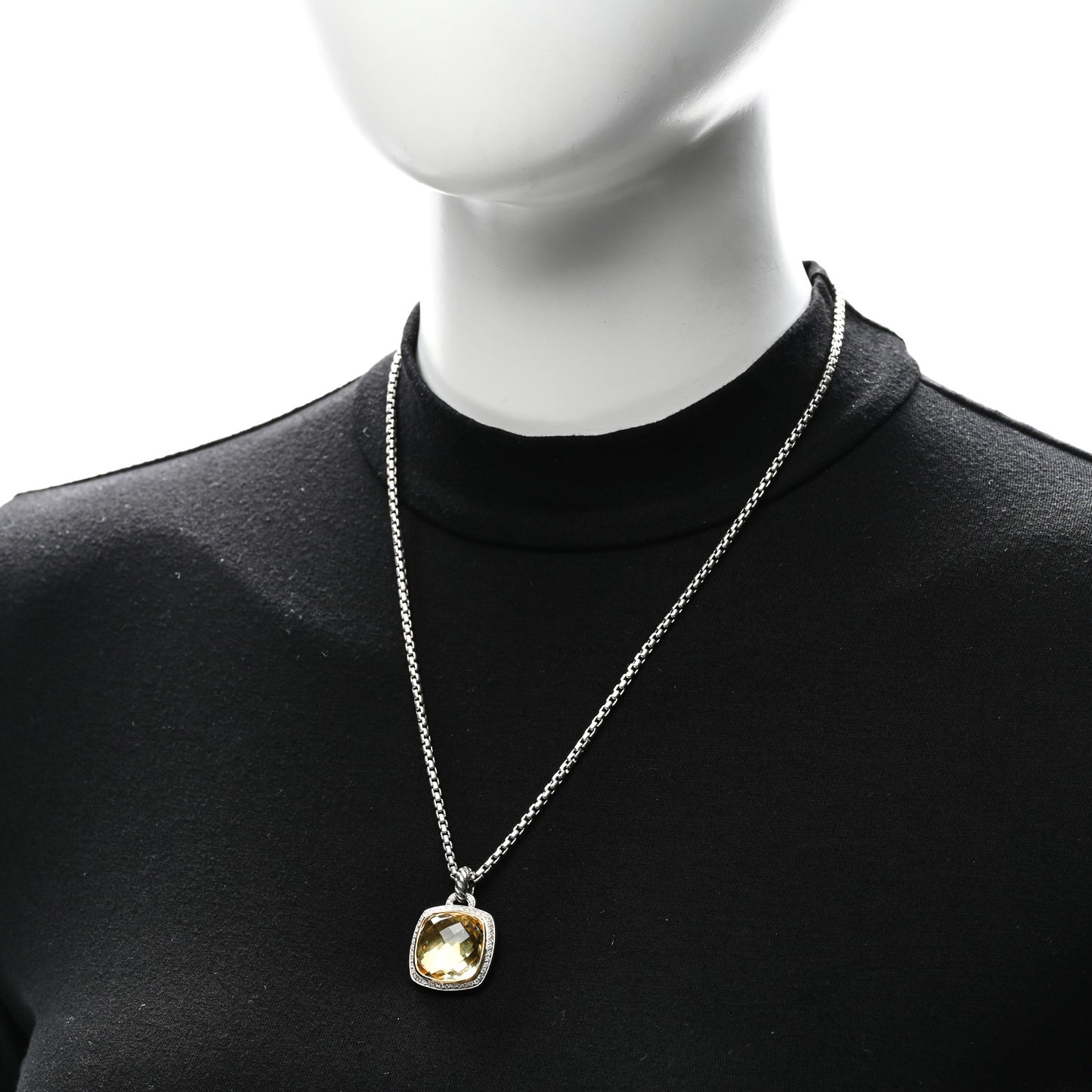 Sterling Silver 18K Yellow Gold Diamond Citrine 17mm Albion Pendant Necklace