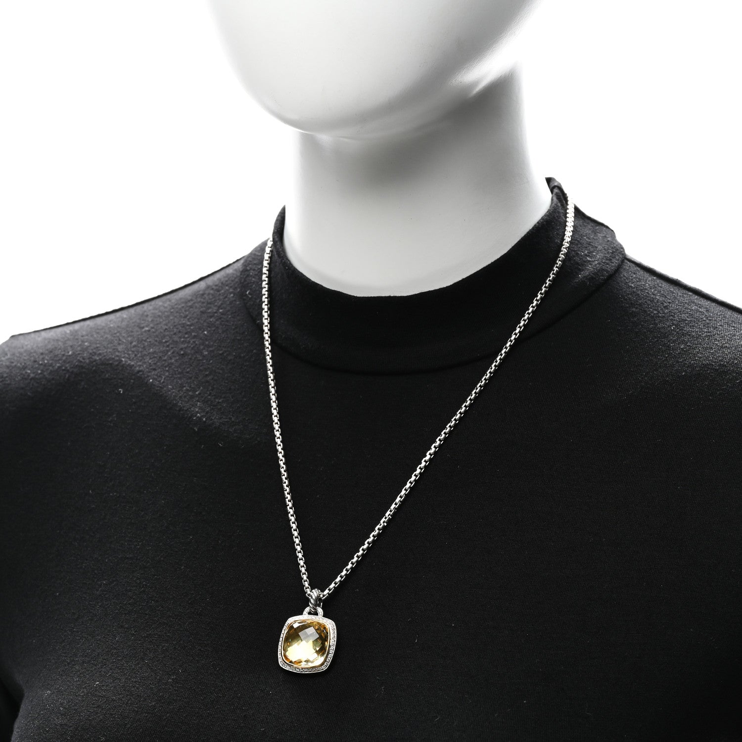 David Yurman Sterling Silver 18K Yellow Gold Diamond Citrine 17mm Albion Pendant Necklace 2 of 5