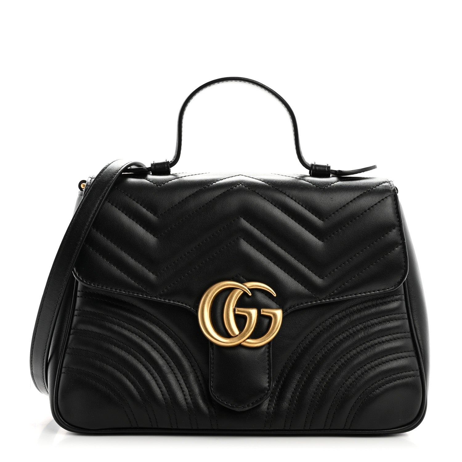 Gucci Calfskin Matelasse Small GG Marmont Top Handle Shoulder Bag Black 1 of 10