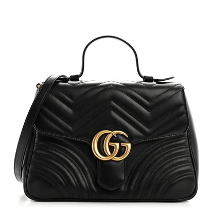 Gucci Calfskin Matelasse Small GG Marmont Top Handle Shoulder Bag Black 1 of 10
