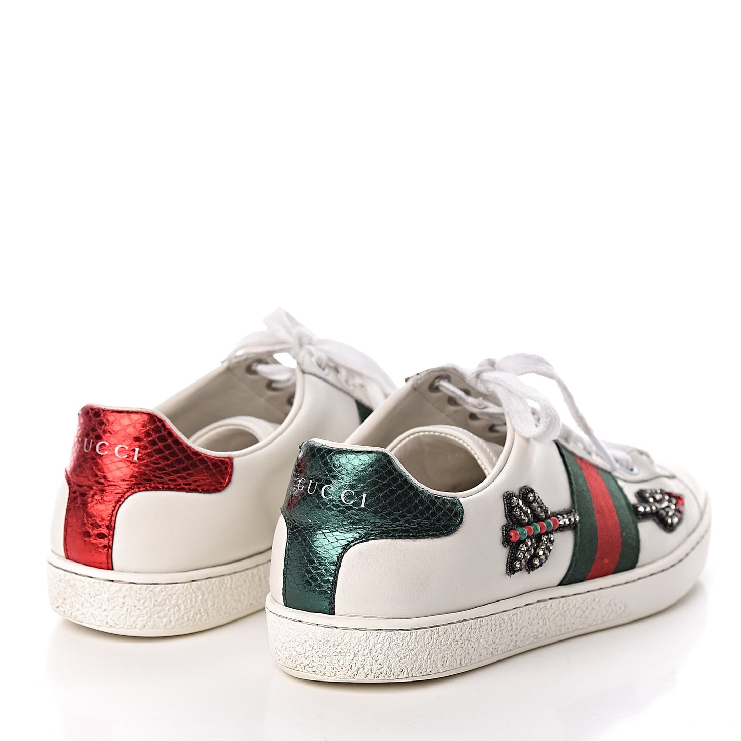 Calfskin Web Studded Womens Arrow Ace Sneakers 35.5 White