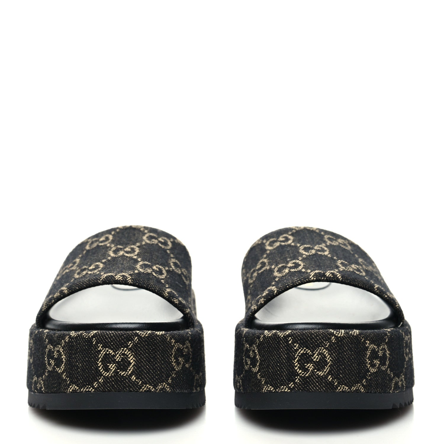 Gucci Jacquard Black Denim GG Monogram Angelina Platform 55mm Slide Sandals 35 Black Ivory 2 of 9