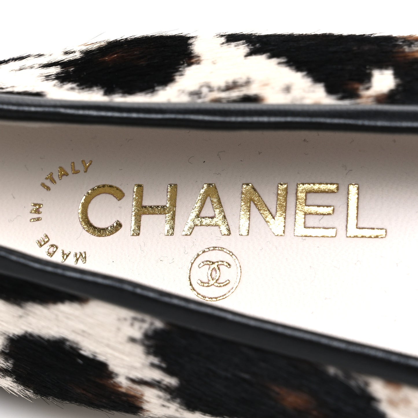 Pony Hair Cap Toe CC Ballerina Flats 37.5 White Brown Black