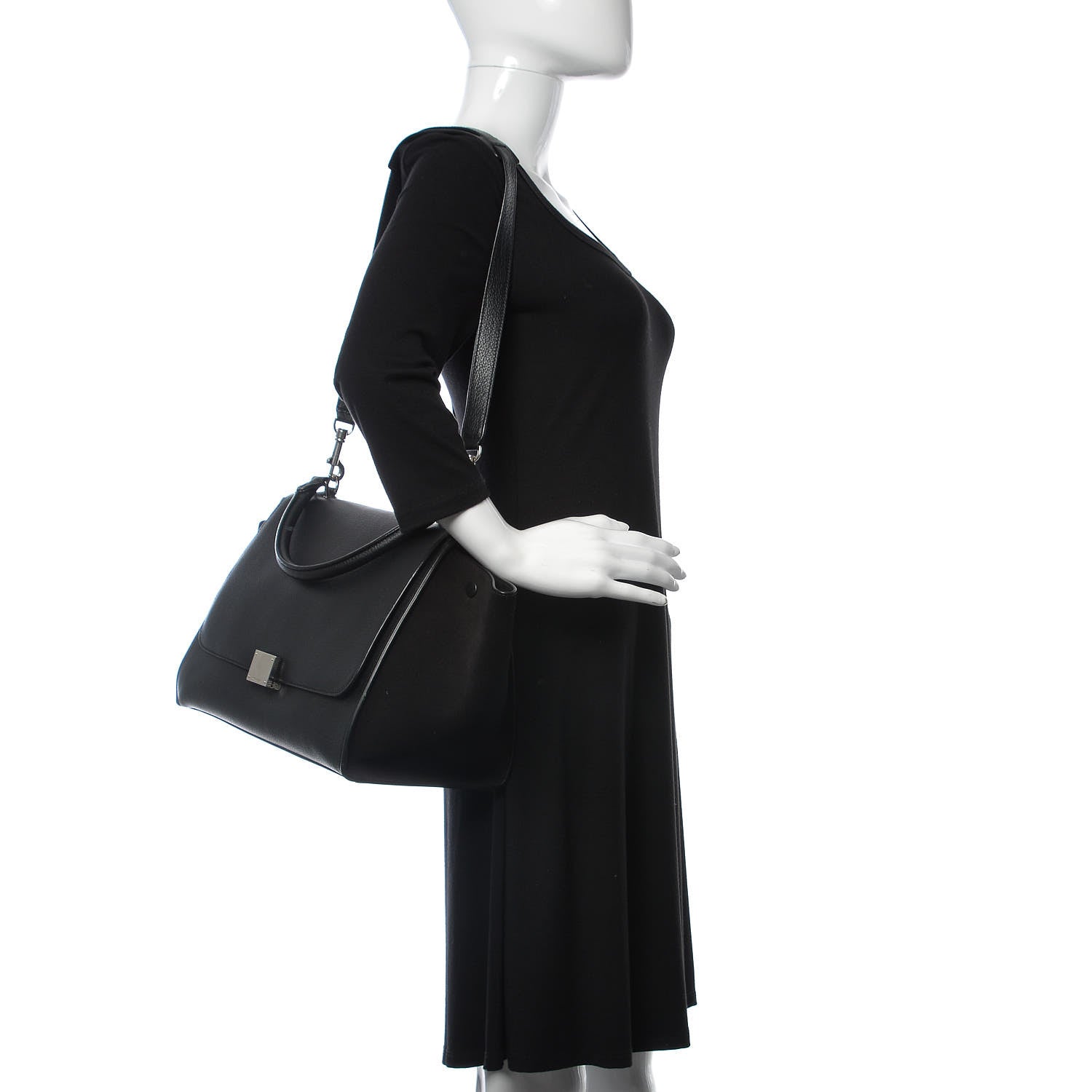 Celine Drummed Calfskin Suede Medium Trapeze Black 2 of 10