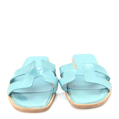 Hermes Patent Oran Sandals 40 Bleu Paon 3 of 8